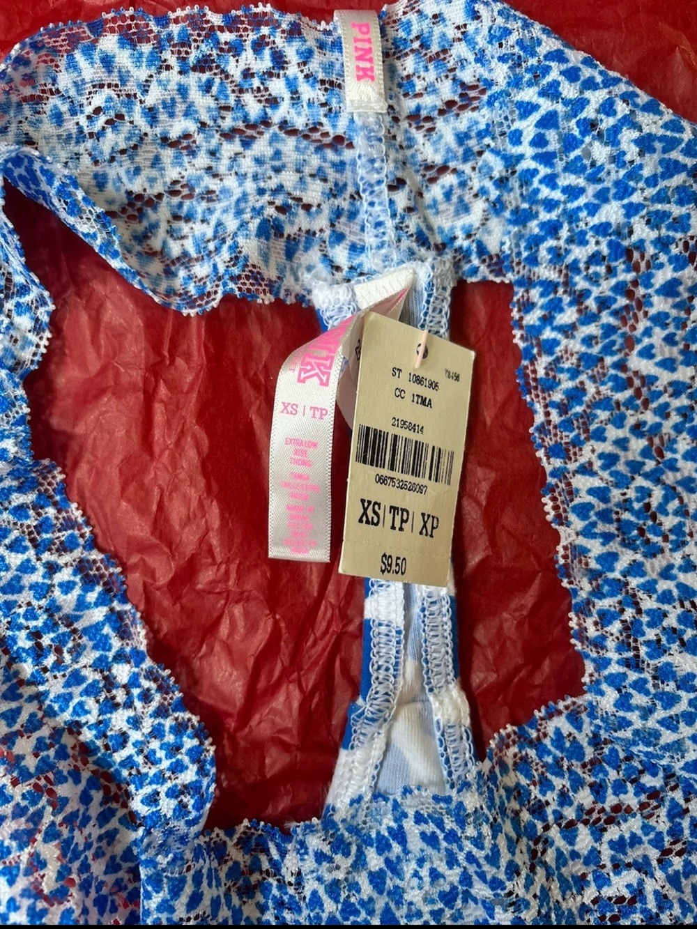 Victoria’s Secret PINK Blue Heart Lace Thong Panty XS NWT - Picture 3 of 4